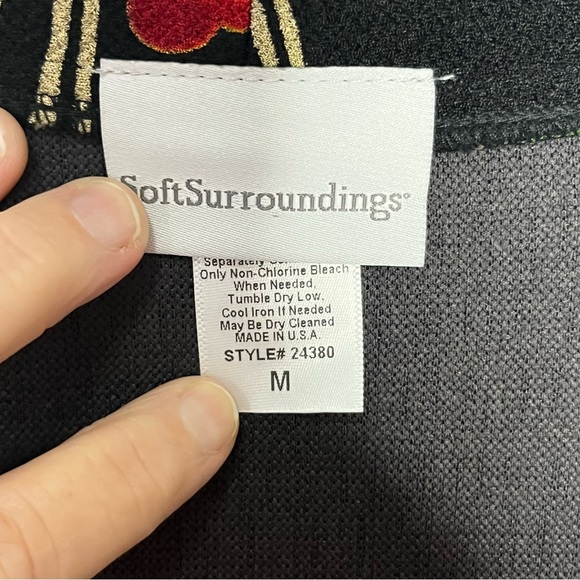 Soft Surroundings Floral Trim Border Cardigan Button Medium Black 3/4 Sleeve - Picture 6 of 8